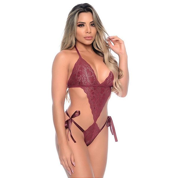 Body Sensual Rendado Hot Love - Vinho - M