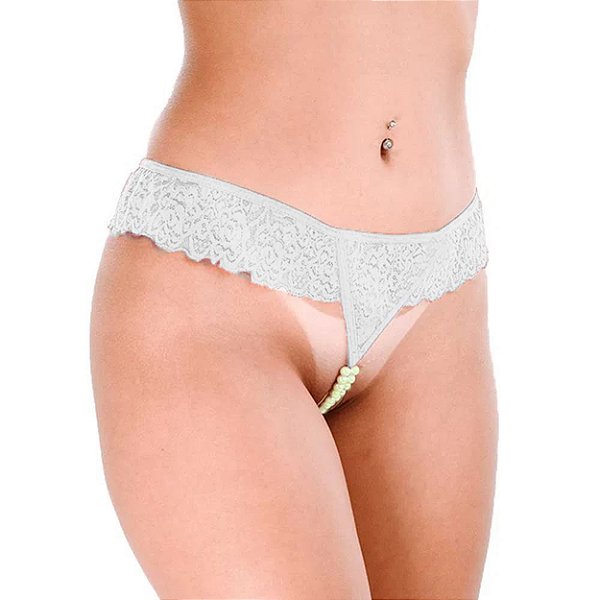 Calcinha Tailandesa Com Pérola Que Brilha No Escuro Patitex - Branco