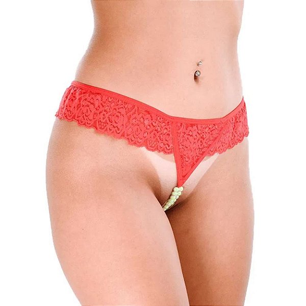 Calcinha Tailandesa Com Pérola Que Brilha No Escuro Patitex - Vermelho
