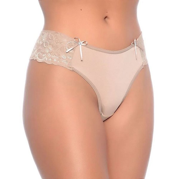 Calcinha Lisa Com Renda Nas Laterais E Fio Duplo Rexton - Chocolate - G