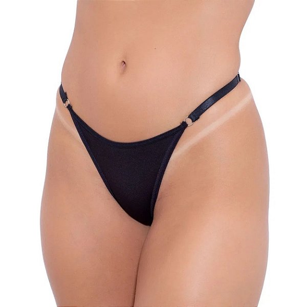 Calcinha Fio Liso Com Tiras Reguláveis Hot Love - Preto