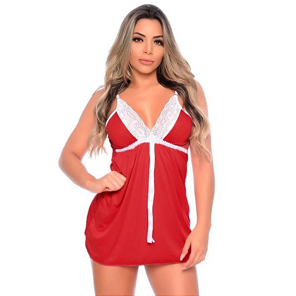 Camisola Curta Com Fita Em Cetim E Renda Hot Love - Vermelho Com Branco - P