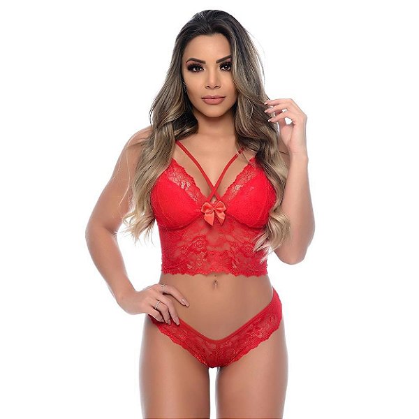 Conjunto Bojo Gota Com Strappy E Lacinho Hot Love - Vermelho - P