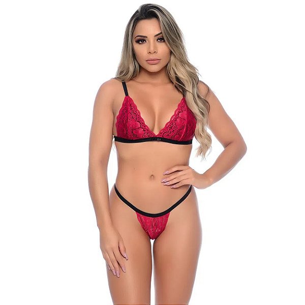 Conjunto Sem Bojo Renda Hot Love - Vermelho - P