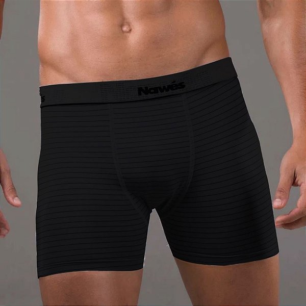 Cueca Boxer Adulto Em Microfibra Listrada Nawes - Preto - G