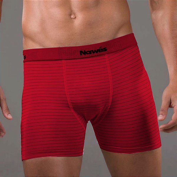 Cueca Boxer Adulto Em Microfibra Listrada Nawes - Vermelho - GG