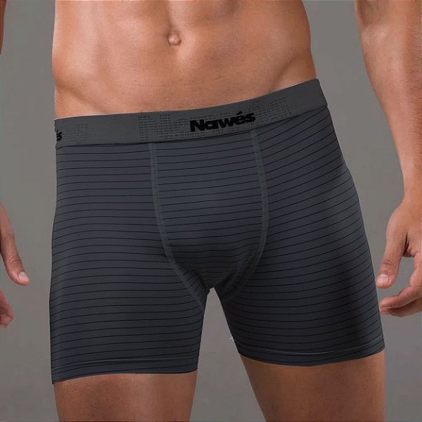 Cueca Boxer Adulto Em Microfibra Listrada Nawes - Grafite - GG