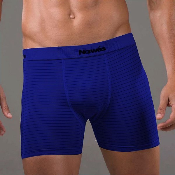 Cueca Boxer Adulto Em Microfibra Listrada Nawes - Azul Bic - P