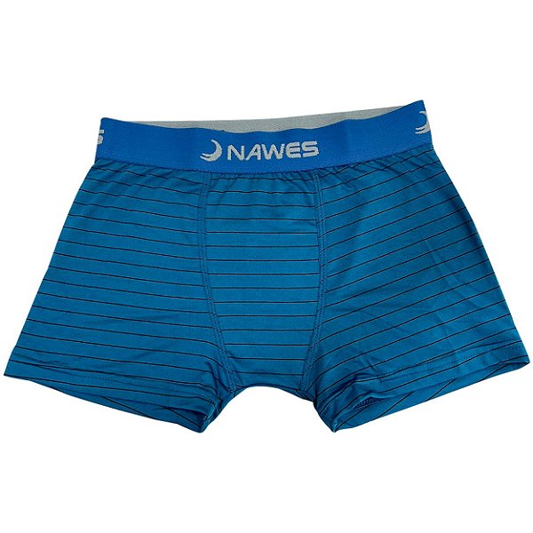 Cueca Boxer Adulto Em Microfibra Listrada Nawes - Azul Petróleo - GG