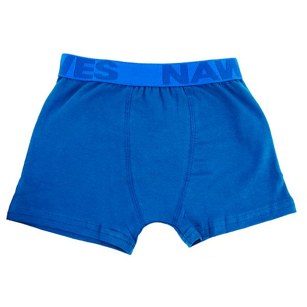 Cueca Boxer Em Cotton Juvenil Elástico Personalizado Nawes - Azul - P