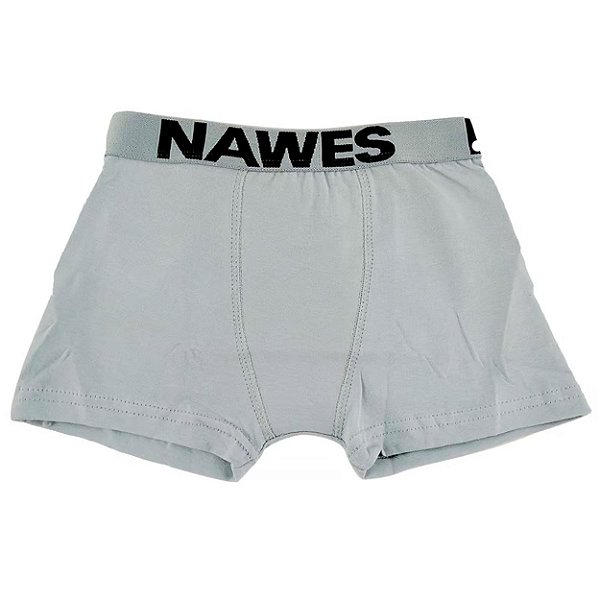 Cueca Boxer Em Cotton Juvenil Elástico Personalizado Nawes - Cinza - M