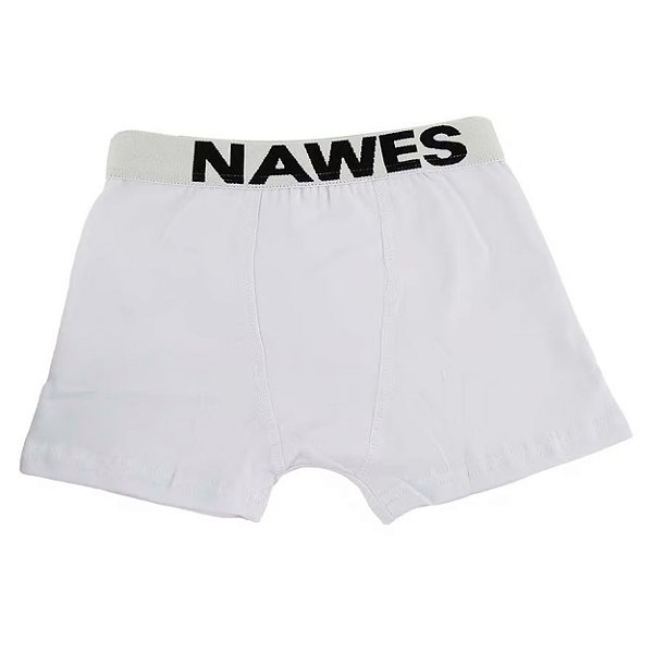 Cueca Boxer Em Cotton Juvenil Elástico Personalizado Nawes - Branco - G