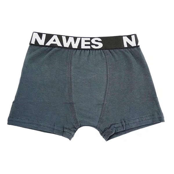 Cueca Boxer Em Cotton Juvenil Elástico Personalizado Nawes - Grafite - M