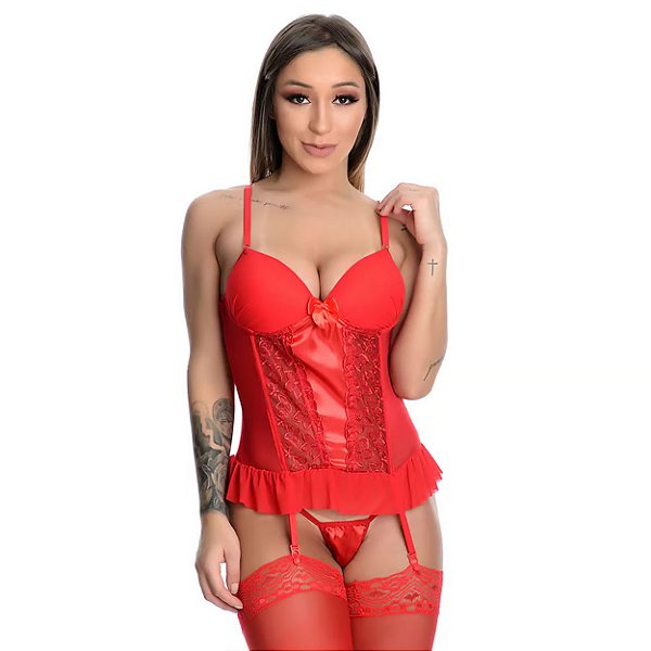 Espartilho Em Tule Drapeado Com Detalhes Em Cetim Macler - Vermelho - P