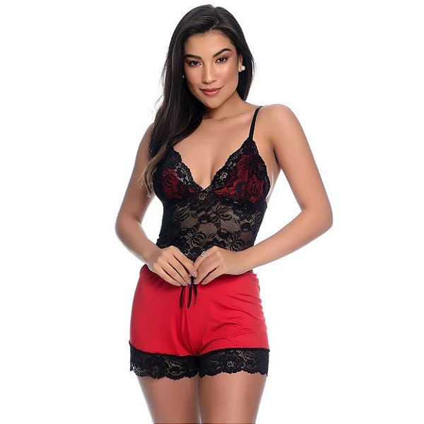 Short Doll Gaby Com Detalhe Em Renda Patitex - Vermelho - P