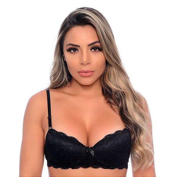 Sutiã Em Renda Com Bojo Bolha Patitex - Preto - P