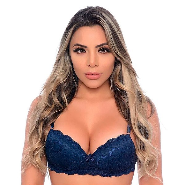 Sutiã Em Renda Com Bojo Bolha Patitex - Azul Marinho - P