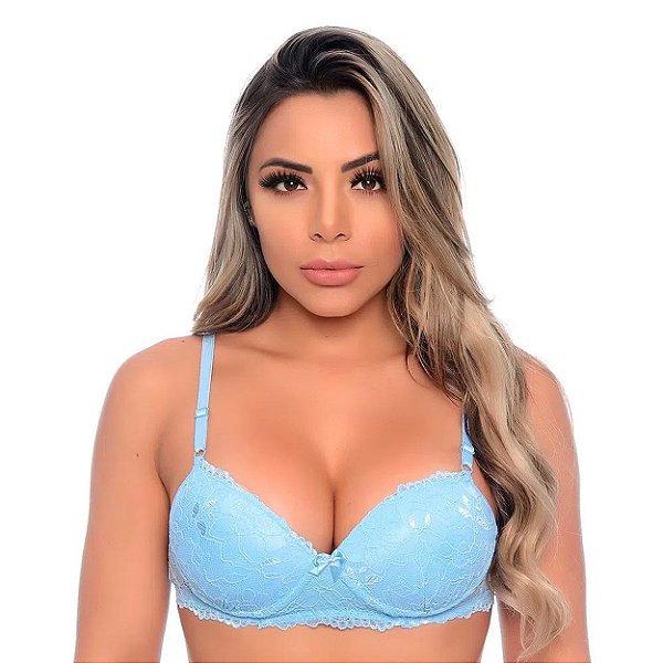 Sutiã Em Renda Com Bojo Bolha Patitex - Azul Claro - M