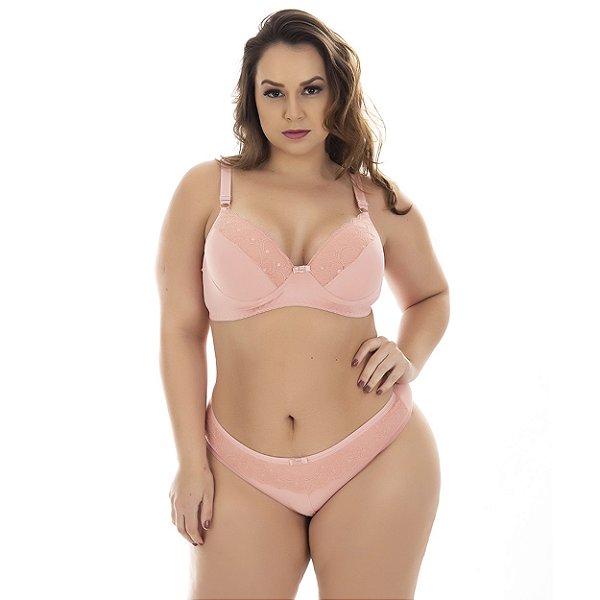 Conjunto Sensual Cris Plus Size Patitex - Rosê - 52