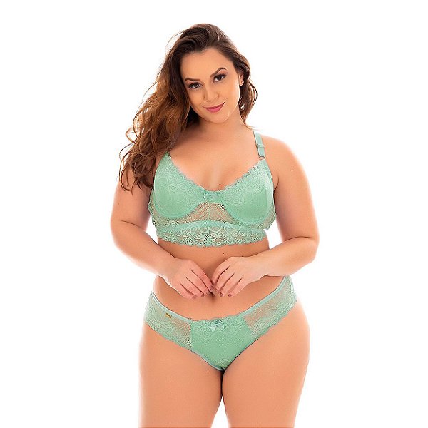 Conjunto Selma Sem Bojo Plus Size Patitex - Verde - 50