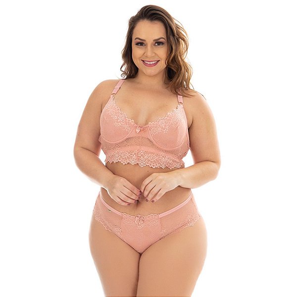Conjunto Selma Sem Bojo Plus Size Patitex - Rosê - 52