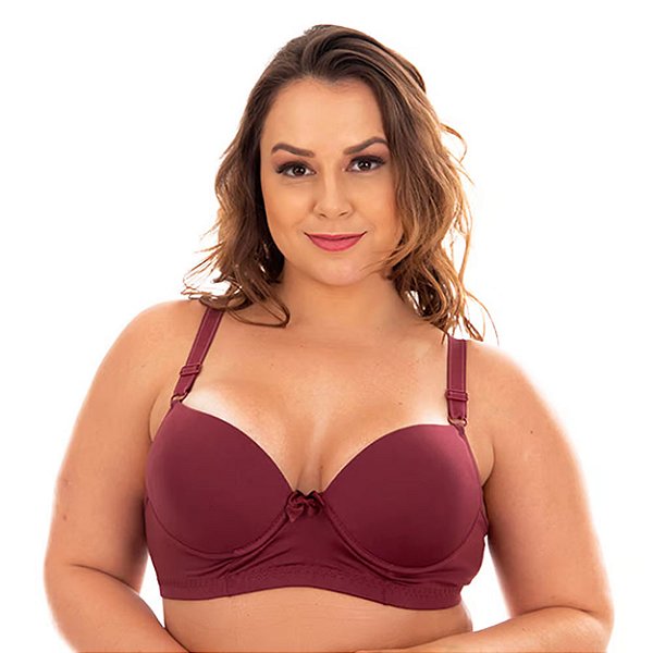 Sutiã Liso Plus Size Reforçado Patitex - Vinho - 50