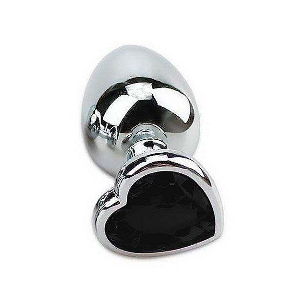 Plug Anal De Aço Inoxidável Cromado Com Pedra Formato Coração Tamanho P Sexy Import - Preto