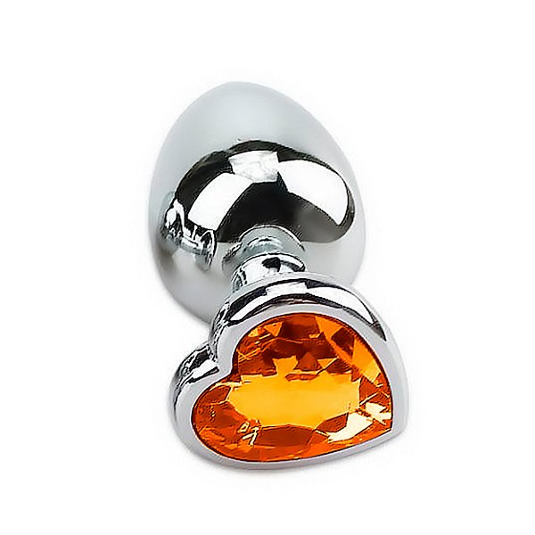 Plug Anal De Aço Inoxidável Cromado Com Pedra Formato Coração Tamanho P Sexy Import - Dourado