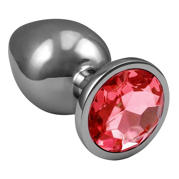 Plug Anal Grande De Aço Inoxidável Cônico Com Cristal Arredondado Lf Import - Vermelho