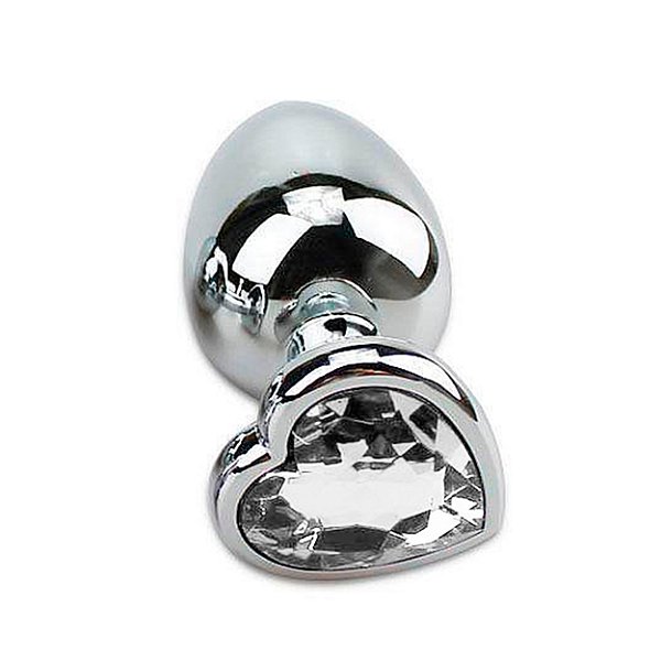 Plug Anal De Aço Inoxidável Cromado Com Pedra Formato Coração Tamanho M Sexy Import - Transparente