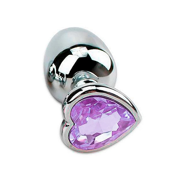 Plug Anal De Aço Inoxidável Cromado Com Pedra Formato Coração Tamanho M Sexy Import - Lilas