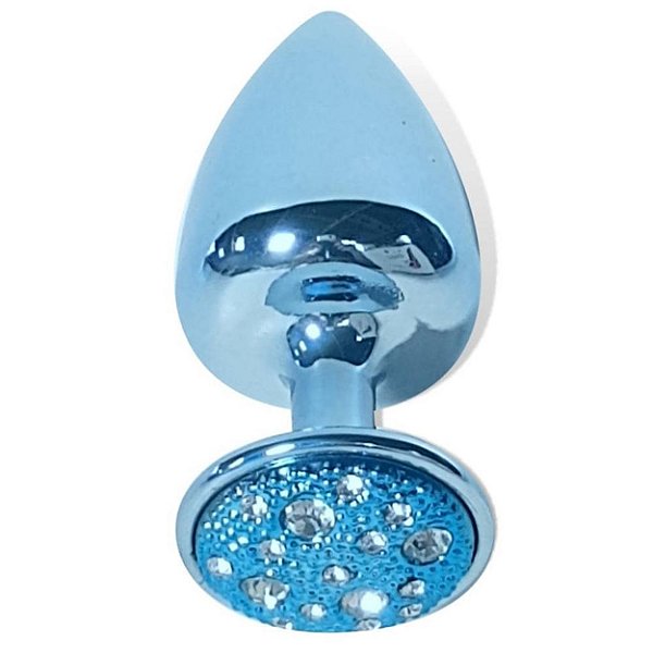 Plug Anal M Em Metal Com Pedra Cravejada Em Strass Hard - Azul
