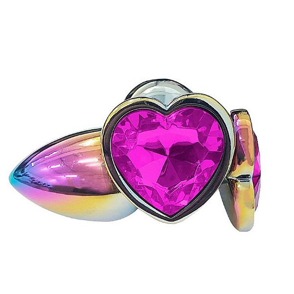 Plug Anal De Aço Inoxidável Colorido Com Pedra Formato Coração Tamanho G Sexy Import - Roxo