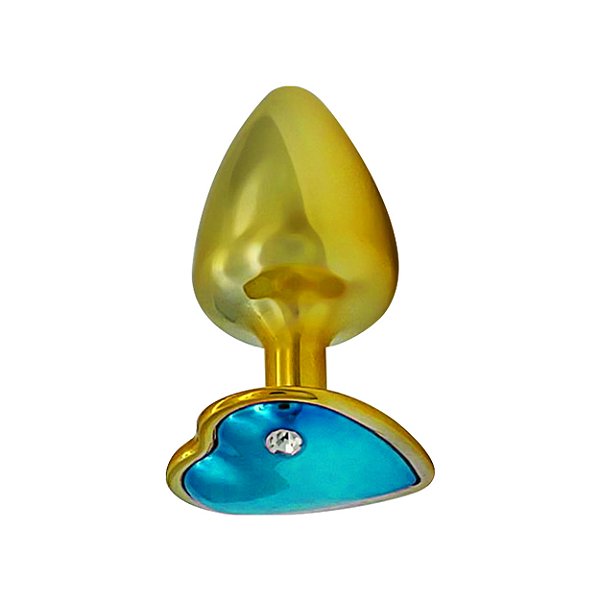 Plug Anal De Metal Dourado Com Pedra De Coração Hard - Azul