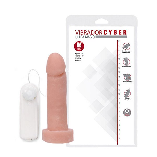Pênis de Borracha Em Cyber Com Vibro 15,5x3,7cm K Gel - Bege