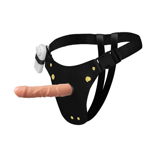 Cinta Peniana Com Pênis de Borracha Realístico E Vibro18x4cm Soulsex - Bege