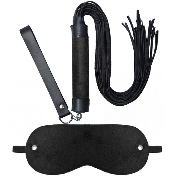 Kit Venda Com Chicote 24 Tiras Em Pelúcia Dominatrixxx - Preto