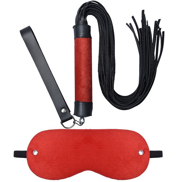 Kit Venda Com Chicote 24 Tiras Em Pelúcia Dominatrixxx - Vermelho