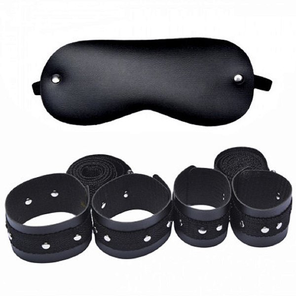 Kit Bondage Algema Tornozeleira E Venda Tapa Olhos Dominatrixxx - Preto