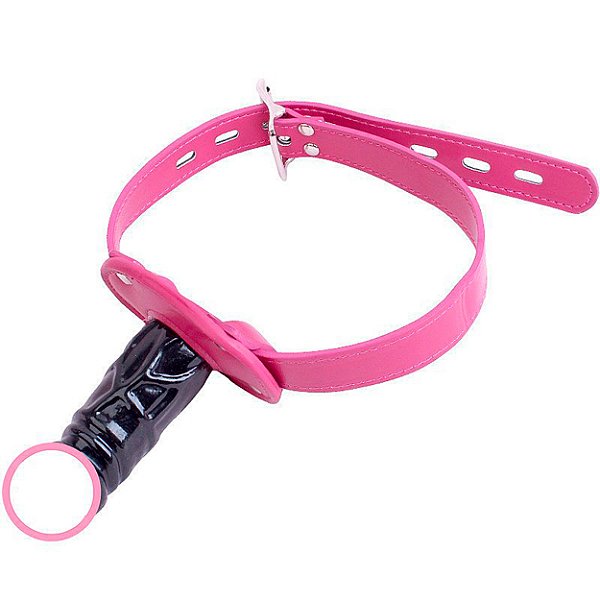 Mordaça De Couro Com Plug Formato De Pênis E Cadeado Sexy Import - Rosa