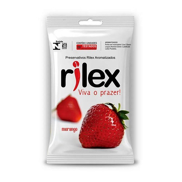 Preservativo Lubrificado Com Aroma De Morango 03 Unidades Rilex - Morango