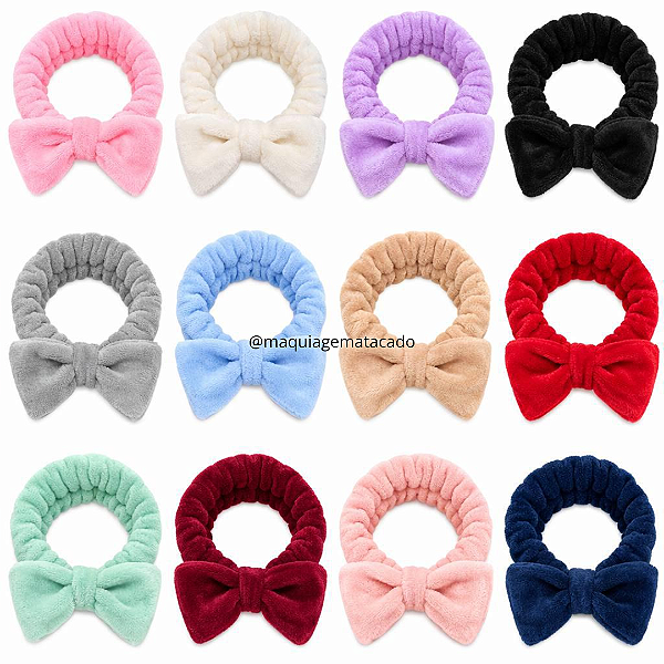 Faixa Atoalhada Para Cabelo Para Maquiagem e Skincare Atacado Box 12 Unidades Cor e Estampa Aleatória