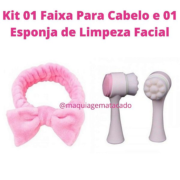 Kit 01 Faixa Para Cabelo e 01 Esponja de Limpeza Facial