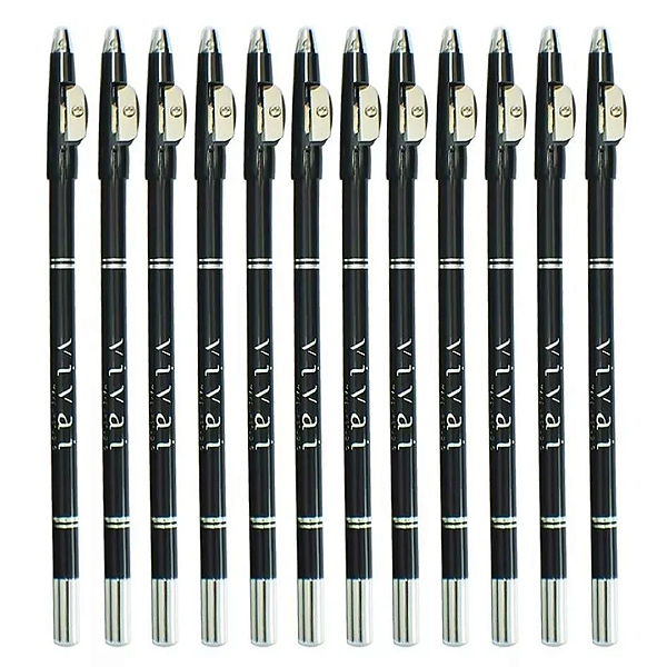 12 Unidades Lápis de Olho Preto com Apontador Vivai 2034 Atacado