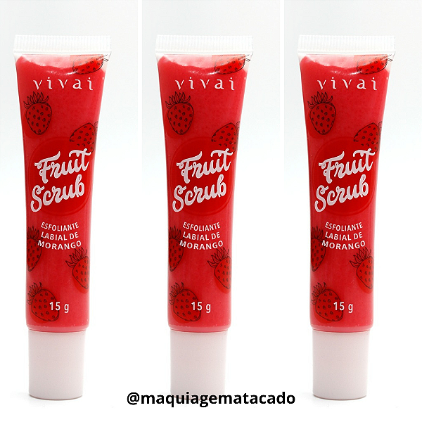 Kit 03 Unidades Esfoliante Labial de Morango Fruit Scrub Vivai 3105