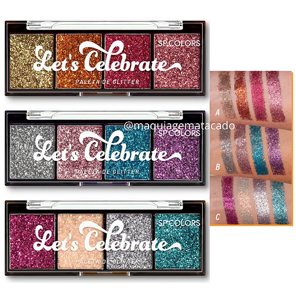Kit 03 Unidades Paleta de Glitter Let's Celebrate SP Colors SP334