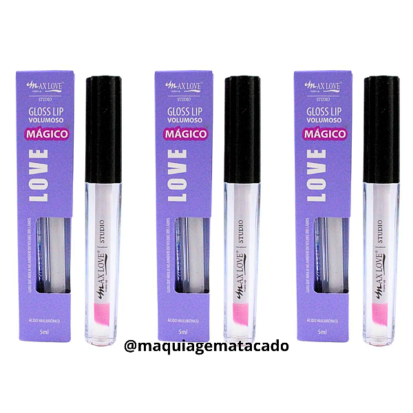 Kit 03 Unidades Gloss Lip Volumoso Mágico Max Love com Ácido Hialurônico