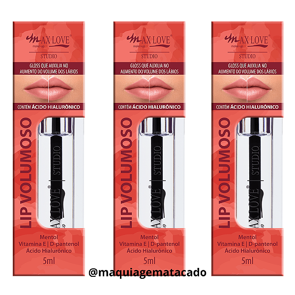 Kit 03 Unidades Gloss Lip Volumoso Max Love com Ácido Hialurônico Cor 01