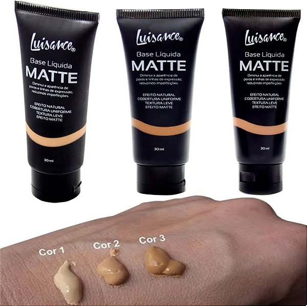 Kit 03 Unidades Base Líquida Matte Luisance L5001A Cores Claras Médias