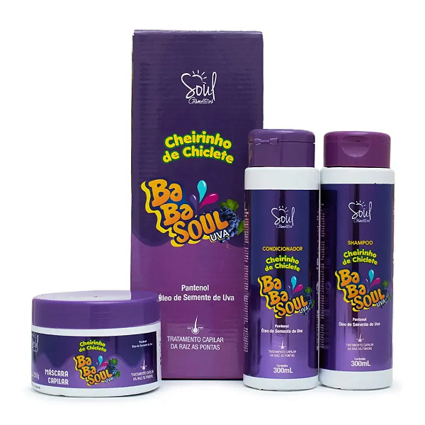 Kit Capilar Shampoo, Condicionador e Máscara Cheirinho de Chiclete Babasoul Uva